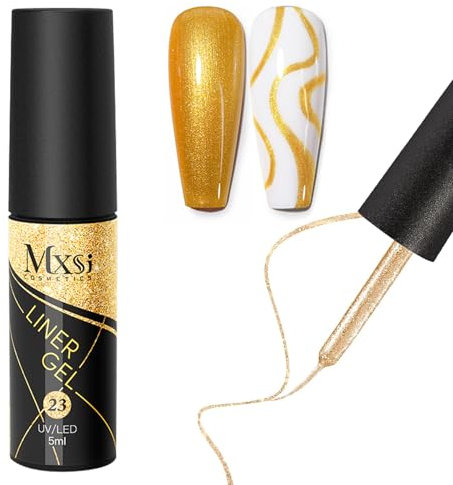 Nail Art Liner Gel Polish - Glitter Gold Liner Painted Gel Soak-Off UV/LED Nail Varnish Line Pen for Drawing Liner Swirl Nails Art Design, Chirstmas Beauty Nail Decoration at Home 5ml