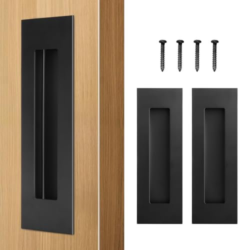 HBL' 4 Pack | 150MM Pocket Door Pull Handles, 304 Stainless Steel Sliding Barn Door Handle, Recessed Finger Pull for Closet Door and Large Drawer, Black.