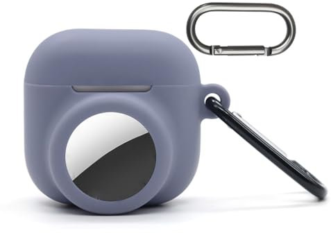 Custodia per Airpods 4 Airtag, custodia 2 in 1 per AirPods 4 con supporto per Airtag, supporto per localizzatore GPS in silicone, grigio lavanda