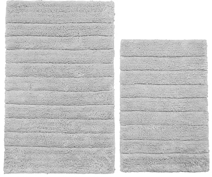 Allure Ribbed Two Piece Bath Mat Set 100% Cotton – Super Soft, Absorbent, Quick Dry Pack of 2 Textured Bathroom Mats (Dove Grey)
