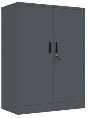 VCGGAIP Metallschrank absperrbar mit 2 verstellbaren Regalen (90x80x40cm) - Stahlschrank für Büro, Garage & Haushalt | 50kg Tragkraft pro Regal | Inkl. Sicherheitsschloss & Zubehör
