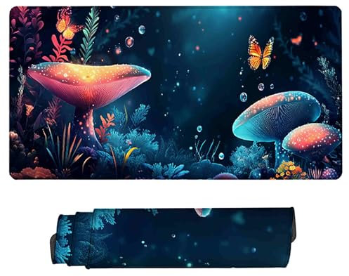 Mousepad Butterfly Desk Mat Large (36 x 16 x 0.12 inch), Non-Slip Water-Resistant Black Gaming Mouse Pad Stitched Edges Desk Pad, Soft Smooth Surface Desk Matt, Mouse Pads for Office Gaming Room X-7