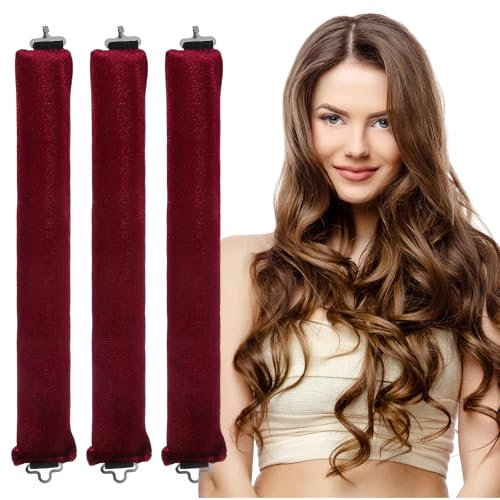 3 rulos sin calor, APLZGMG Heatless Curls Band, rizadores de pelo durante la noche con ganchos, rizos sin calor, para todo tipo de cabello (vino tinto)