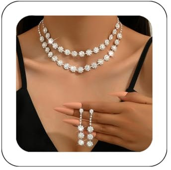 Zoestar Rhinestone Bridal Wedding Jewelry Set Crystal Necklace Earrings Sets Formal Costume Jewelry for Women (Silver)