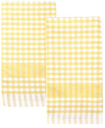 Talking Tables 2 x Yellow Gingham Kitchen Tea Towels Table Linen Fabric Dish Cloths Large Checkered Cloth Napkins Absorbent Durable Soft Cotton Quick Drying, ECO Packaging 45cm x 70cm