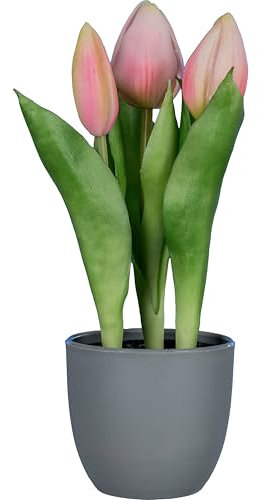 CREATIV green künstliche Tulpen im Topf 20,5 cm I 3 rosa Tulpen I künstliche Tulpen I Frühlings-Deko I Deko für Ostern I hochwertige Kunstblumen I Kunststoffblumen