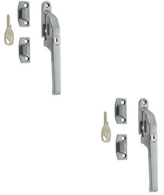 2 Stück hochwertige, moderne, abschließbare Flügelverschlüsse in satiniertem Chrom – 124 mm – Fenstergriff