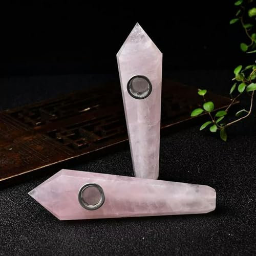 Lot de 2 Baguettes à Fumer en Cristal de Quartz Rose Naturel, obélisque minéral