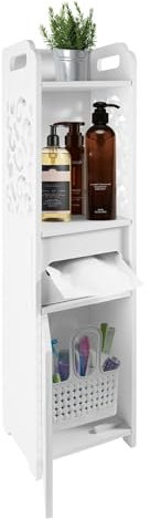 Youyijia Wasserdichter Badezimmerschrank Badezimmermöbel Badschrank Mit Taschentuchhalter Freistehende Geeignet für Wohnzimmer, Küche und Bad Weiß 68x16x16CM