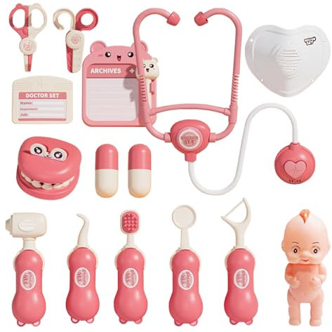 15PCS Valigetta Dottore Bambini CHUNLINLAODA-kit Dottoressa Bambina Kit Dottore Bambino con stetoscopio Borsa da Medico Portatile Gioco di Ruolo Gioco Educativo Regalo Bambini di 3-8 Anni