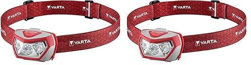 Varta Stirnlampe LED inkl. 3x AAA Batterien Kopflampe, Outdoor Sports H20 Pro, drei Leuchtmodi, spritzwassergeschützt, Dimmfunktion, mit schwenkbarem Kopf, rot (Packung mit 2)