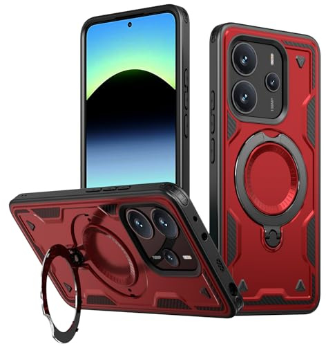 PanXCase Hülle für Xiaomi Redmi Note 14 4G - Handyhülle Militär Panzerhülle 360° Metall Ring Ständer Magnetisch Stoßfest Puffer Armor Neu Schutzhülle (Red)