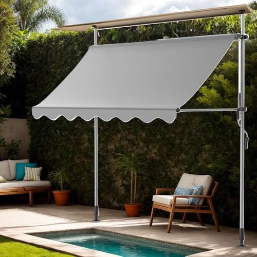 Alpstorm Klemmmarkise 350cm Breit Balkonmarkise mit Handkurbel Sonnenschutz ohne Bohren, UV-beständig & wasserdicht, Höhenverstellbare Markise für Balkon, Terrasse, Garten (Hellgrau‌,350x120cm)