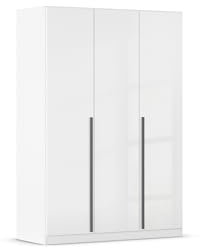 Rauch Möbel Alba, Kleiderschrank, Garderobenschrank 3-türig, mit 2 Kleiderstangen und 2 Einlegeböden, Farbe Hochglanz Weiß/Weiß, Griffstange Grau metallic, Schwarz, 136x197x54cm