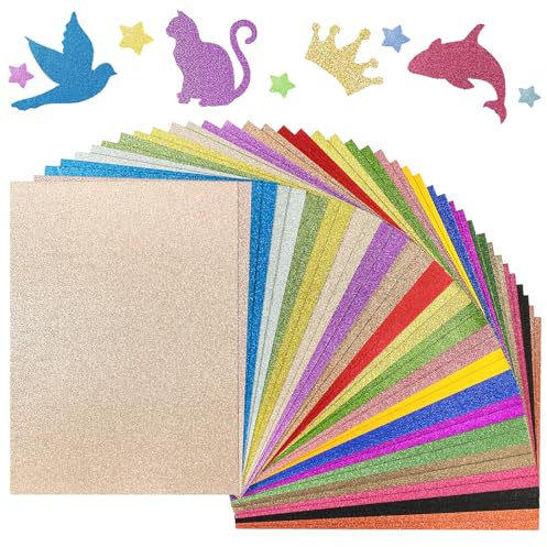 Bellanova 40 Blatt Glitzerpapier A4 Bastelpapier Bunt Set, 20 Farben, 250g/m², Glitzer Papier für Scrapbooking, Grußkarten, Partydeko Dekorationen und Kreative DIY-Projekte (40 Stück)