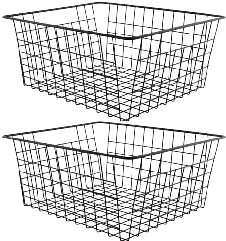 MUNGHOK 2 Stück Drahtkorb Metallkorb Schwarz, 36 x 29 x 16 cm Eisen Korb Schwarz, Aufbewahrung Metallkorb Regal, Draht Aufbewahrungskörbe für Büro, Küche, Badezimmer, Schränke