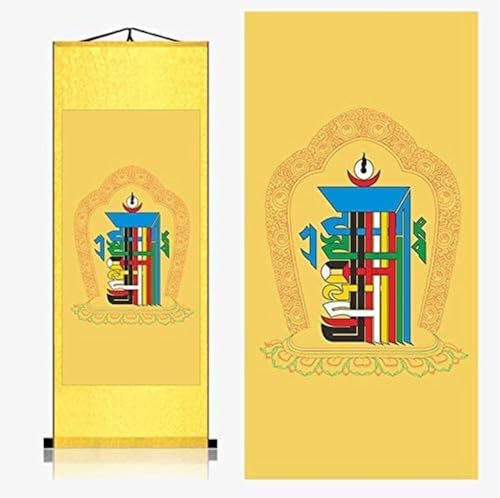 Wandkunst for Wohnzimmer, chinesische Wandkunst, Rollbild, Wandbehang, Dekor-Poster, Seiden-Rollbild, tibetische Buddhismus-Kultur, Kalachakra, Mulatantra, Wandkunst, hängendes Seiden-Rollbild(45x 100