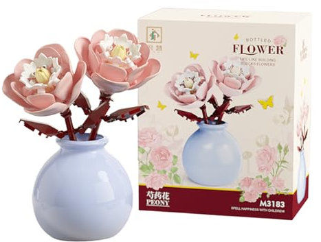 runpeak Set di mattoncini da costruzione con fiori, decorazione creativa per la casa, giocattolo botanico per San Valentino, matrimonio o festa della mamma