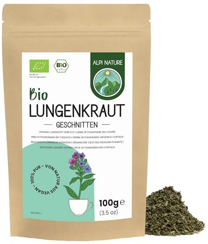 Alpi Nature Lungenkraut Tee BIO 100g, Pulmonaria officinalis | bio Lungenkraut getrocknet und geschnitten, Kräutertee lose, loser Tee zur Teezubereitung