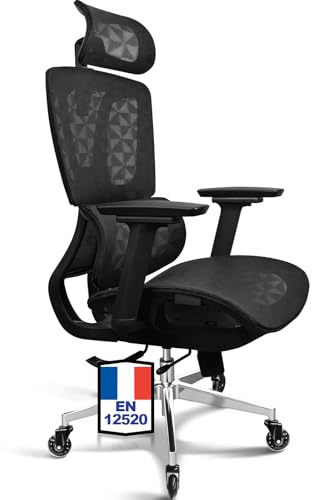 MELOKEA Bürostuhl Ergonomisch, 4D-Armlehnen, Verstellbare Sitztiefe, 4-stufige Neigung, Gummirollen, Bürostuhl 150 KG, Mesh-Sitzfläche, Hoher Rücken, Große Menschen, Ergonomischer Schreibtischstuhl