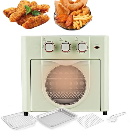 18L Air Fryer Oven, Household Multi-function Oven with Frying Pan, Baking Tray, Grill Rack, Tongs, 3 Mechanical Knob, 60 Minutes Timer, 100℃-210℃, for Grilling, Baking & Roasting green