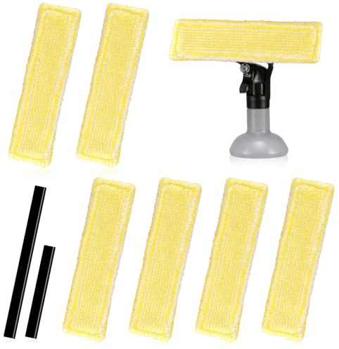 Pmueuff 8 Stück Fenstersauger Ersatzpads für Kärcher, Fenstersauger Zubehör, 6 Stück Zubehör Mikrofaser-Wischbezüge und 2 Stück Gummilippe Abzieher für WV2, WV5, Fenstersauger Pads