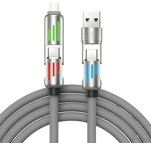 Hawpasy 4 in 1 Multi Charger Cable 1.5M [240W] with RGB LED Light Universal 4-in-1 USB Charging Cable Fast Charging Cable Max 240W USB Multi Charger for Phones Tablets Laptops Devices