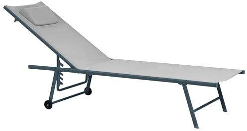Beliani Set of 2 Garden Loungers Steel Powder Coated Frame Adjustable Backrest Headrest Cushion Grey Frame Light Grey Soroni