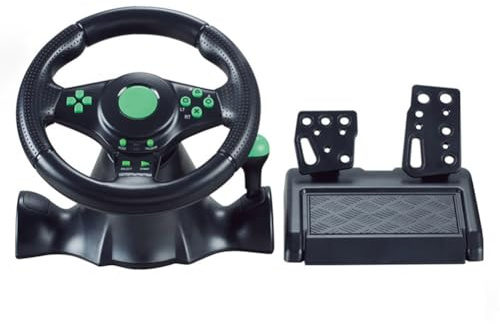 Feeshoppher USB Game Steering Wheel with Vibration Motor Ergonomic ABS Design for Switch for Xbox for Xbox 360 for PS4 for PS3 and for PC Includes Pedal Precise Control for Racing S(4 in 1)