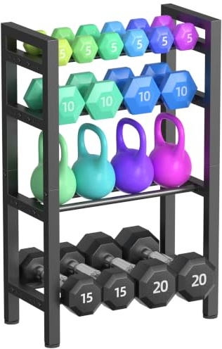 4 Tier Dumbbell Rack,Adjustable Weight Rack for Home Gym,Heavy Duty Weight Stand,800LBS Capacity Kettlebells Storage,Workout Equipment Organizer (Rack Only)