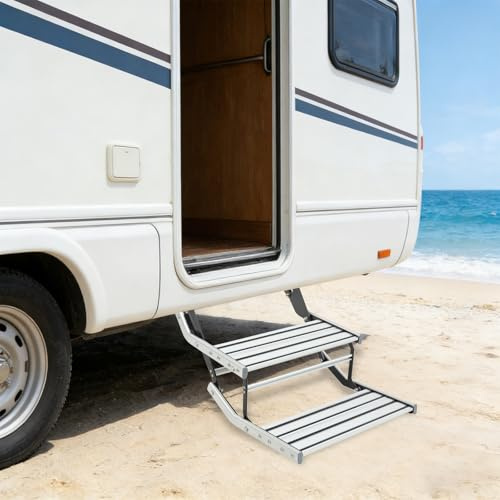 Shinpeed Marchepied pour camping-car en alliage d'aluminium, marche pliante antidérapante, marche d'entrée, échelle pour caravane, jusqu'à 200 kg pour camions, camping-cars