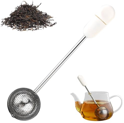 Long Handle Tea Ball, 1PC Tea Strainer Ball with Handle for Loose Leaf Tea, Stainless Steel Teas Infuser, Rotating Strainer Ball Fine Mesh Filte-rs Diffuser, Reusable Fine Mesh Teas Interval Diffuser