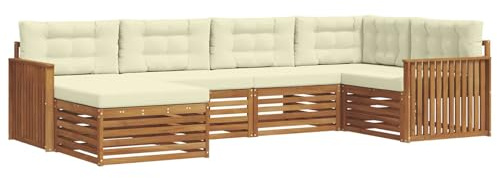 vidaXL Outdoor-Sofagarnitur mit Kissen 6 pcs Natur und Creme, Moderner Outdoor-Sofa, robuster Sitzecke für Garten, bequemer Lounge für die Terrasse
