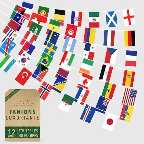Premium Wiederverwendbare Fussball WM 2026 Fanartikel - Alle 48 Länderflaggen WM Deko 2026, Weltmeisterschaft Wimpelkette - Aus dem TV bekannt, 100% Premium-Polyester (12m, 48 Länder-Flaggen)