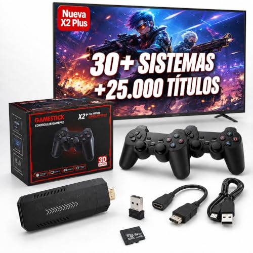 Consola Retro X2 Plus Game Stick 4K HDMI para TV con 2 Mandos Inalámbricos 2.4G | Más de 30 Sistemas y 25.000 Títulos Clásicos | Videoconsola Arcade Plug & Play