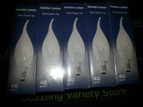 10 x Dazzler Brand E14 40W Flame Tip Bent Candle Clear Lamp Light Bulb 240V SES Job Lot