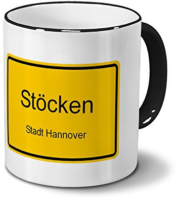 digital print Städtetasse Stöcken - Stadt Hannover - Design Ortsschild - Stadt-Tasse, City-Mug, Becher Schwarz
