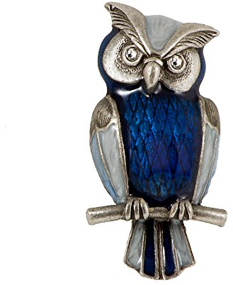 Damen-Brosche Eule Blau Emaille Kristalle Anstecknadel 5,5 cm