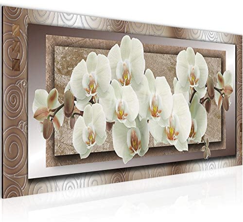 Runa Art Wandbild Blumen Orchidee 1 Teilig 100 x 40 cm Modern Bild auf Vlies Leinwand Abstrakt Wohnzimmer Beige Braun 205412c