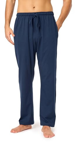 Timone Pantaloni Uomo Pigiama in 100% Cotone Caldo, Lunghi e Leggeri, Abbigliamento da Notte, Tinta Unita e Fantasia a Quadri, con Tasche Laterali TPP-001 (Blu Scuro, L)
