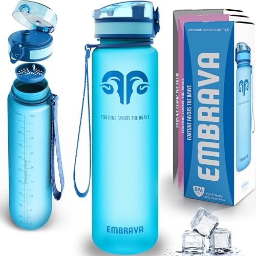 (Pure Blue) - Best Sports Water Bottle - 950ml Large - Fast Flow, Flip Top Leak Proof Lid w/One Click Open - Non-Toxic BPA Free & Eco-Friendly Tritan Co-Polyester Plastic