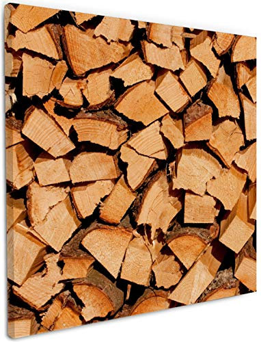 Wallario Leinwandbild Holzstapel gehackt - Holzscheite für den Kamin - Wandbild 50 x 50 cm: Kunstdruck | Brillante lichtechte Farben | hochauflösend | verzugsfrei