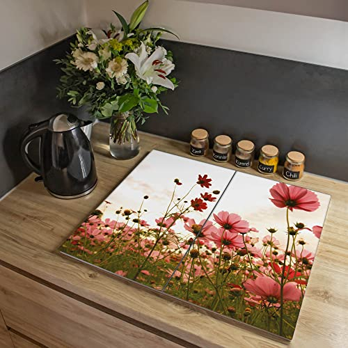 banjado® Herdabdeckplatte Glas 2-teilig 60x52 cm/Schneidebrett Herdabdeckung mit Motiv Schmuckkörbchen/Herdabdeckplatten Ceranfeld 2teilig / Schneidebrett Glas individuell einsetzbar