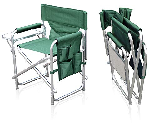 Sun Leisure Directors Folding Chair, Aluminium Frame, Green, Side Pockets, Folding Side Table, Fishing, Garden, Camping, Event Chair, Durable, Indoor & Outdoor Use, Portable