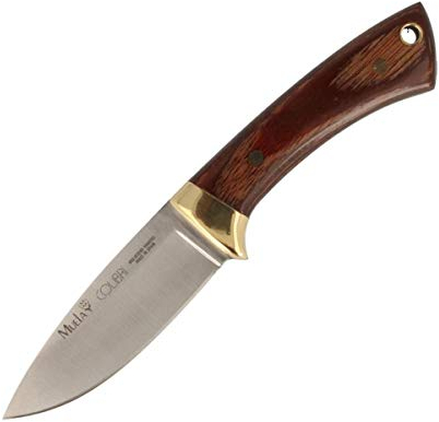 Muela Cuchillo Colibri COL-7M hoja de acero MoVa de 7 cm y empuñadura de madera prensada para Caza, Pesca, Supervivencia y Bushcraft Realizado en Ciudad Real + Portabotellas de regalo