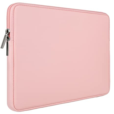 RAINYEAR 14 Inch Laptop Sleeve Soft PU Leather Case Protective Water Resistant Zipper Cover Carrying Bag Compatible with 14 Notebook Computer Chromebook, 14 MacBook Pro A2442(Pink)