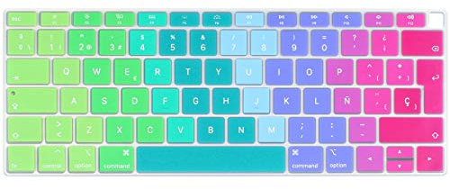 Batianda Spanish ESP - Funda para teclado de silicona ultrafina e impermeable para MacBook Air de 13 pulgadas 2018 Relase con Touch ID, modelo: A1932 (arcoíris)
