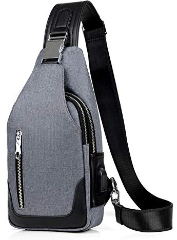 FANDARE Neu Brusttasche Herren Schultertasche Sling Bag Rucksack mit USB Umhängetasche Sporttasche für Wandern,Abenteuer,Sport, Reisen und Joggen Blau B