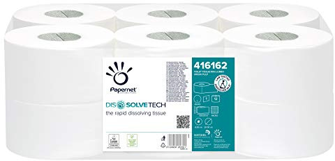Papernet 416162 Mini Jumbo Toilet Tissue Dissolve Tech - 12 rolls of 300 Mt - suitable for high traffic locations