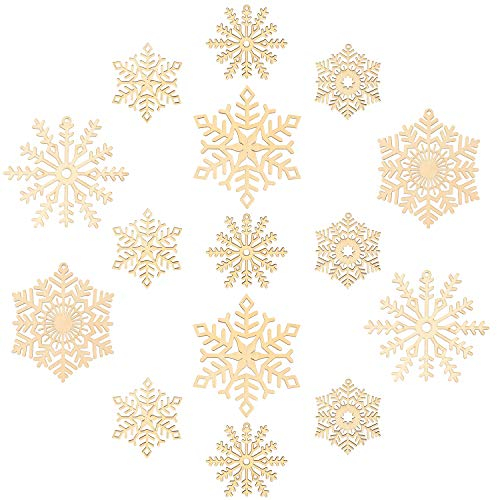 COM-FOUR® 15x Holzanhänger für den Weihnachtsbaum 10 x 7 cm - Christbaumschmuck aus Holz - Holzverzierung Weihnachtsdeko mit Schneeflocken Motiv [Motivauswahl variiert]